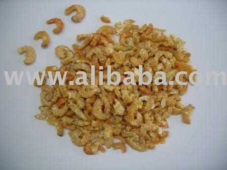 Dried shrimp on a white surface.