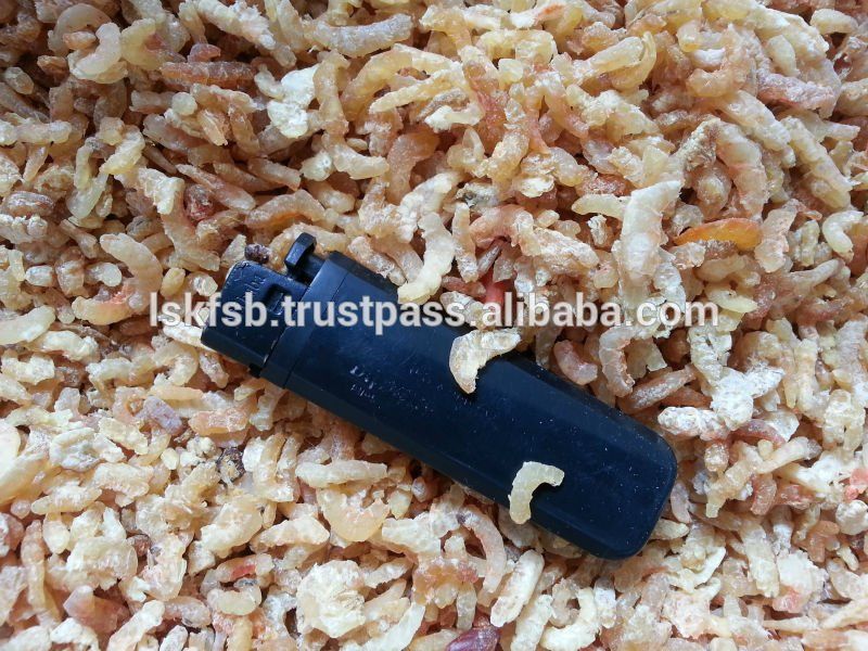 Dried shrimp surrounding a black lighter.