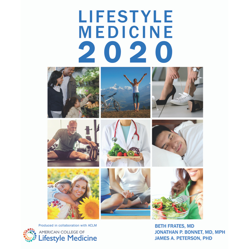 Lifestyle Medicine 2020 conference poster with wellness photos and blue title text