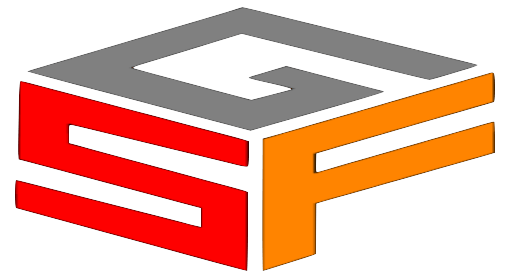 Logo with overlapping box-like design; letters S, G, and F are visible. Colors are gray, red, and orange.