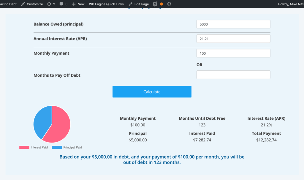 cost of credit card debt interest rate calculator