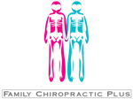 The logo for family chiropractic plus shows two people standing next to each other.