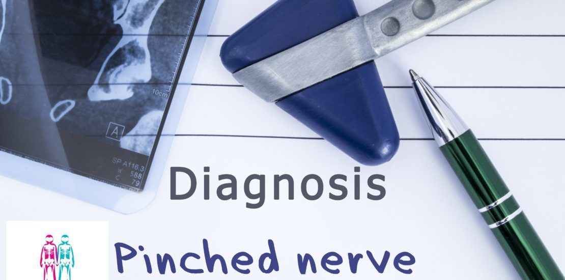 A pen is laying on a piece of paper that says diagnosis pinched nerve