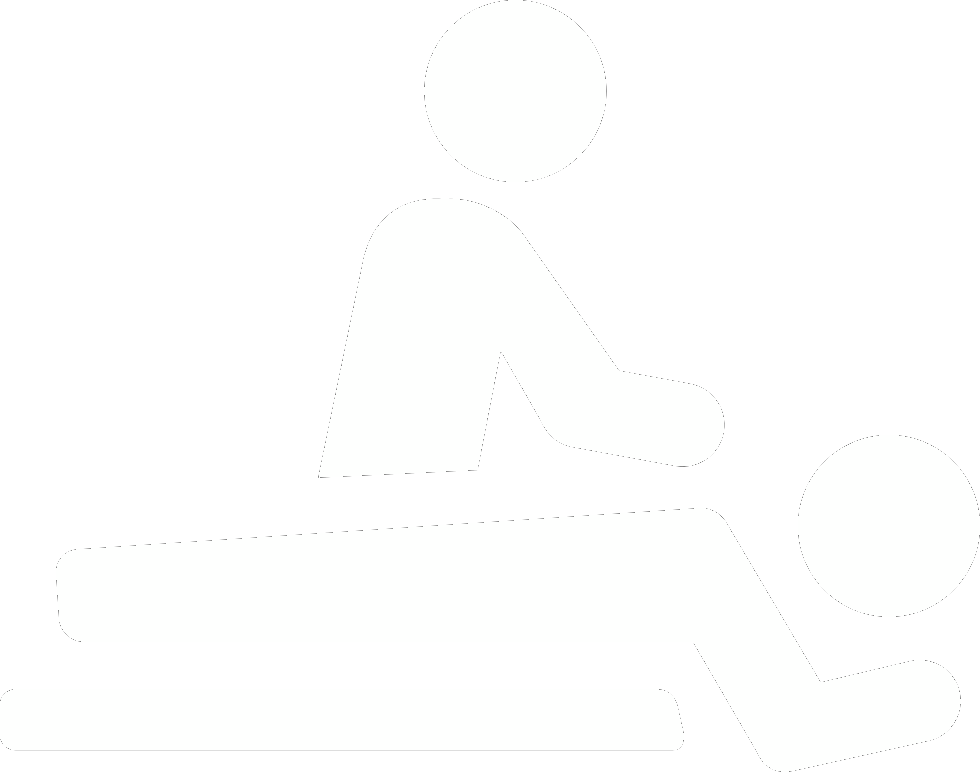 A white line drawing of a person laying on a bed.