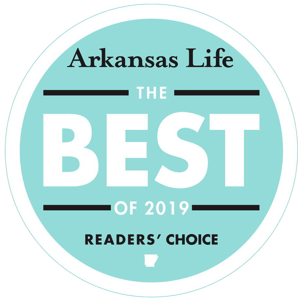 Arkansas Life “Best of 2019” Readers’ Choice circular award badge in teal and white