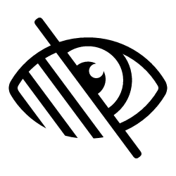 Icon of a black outline of an eye with lines across it, signifying a lack of vision.