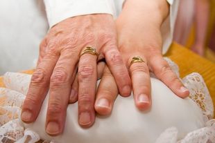 Couple wearing wedding ring 