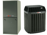 Furnace and air conditioner, both dark gray, set outdoors.
