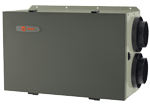 Gray heat recovery ventilator with two black air ducts.