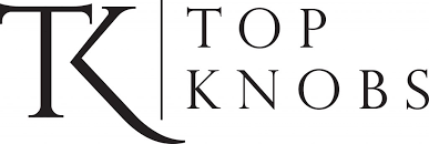 A black and white logo for a company called top knobs.