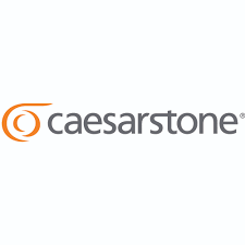 The caesarstone logo is orange and black on a white background.