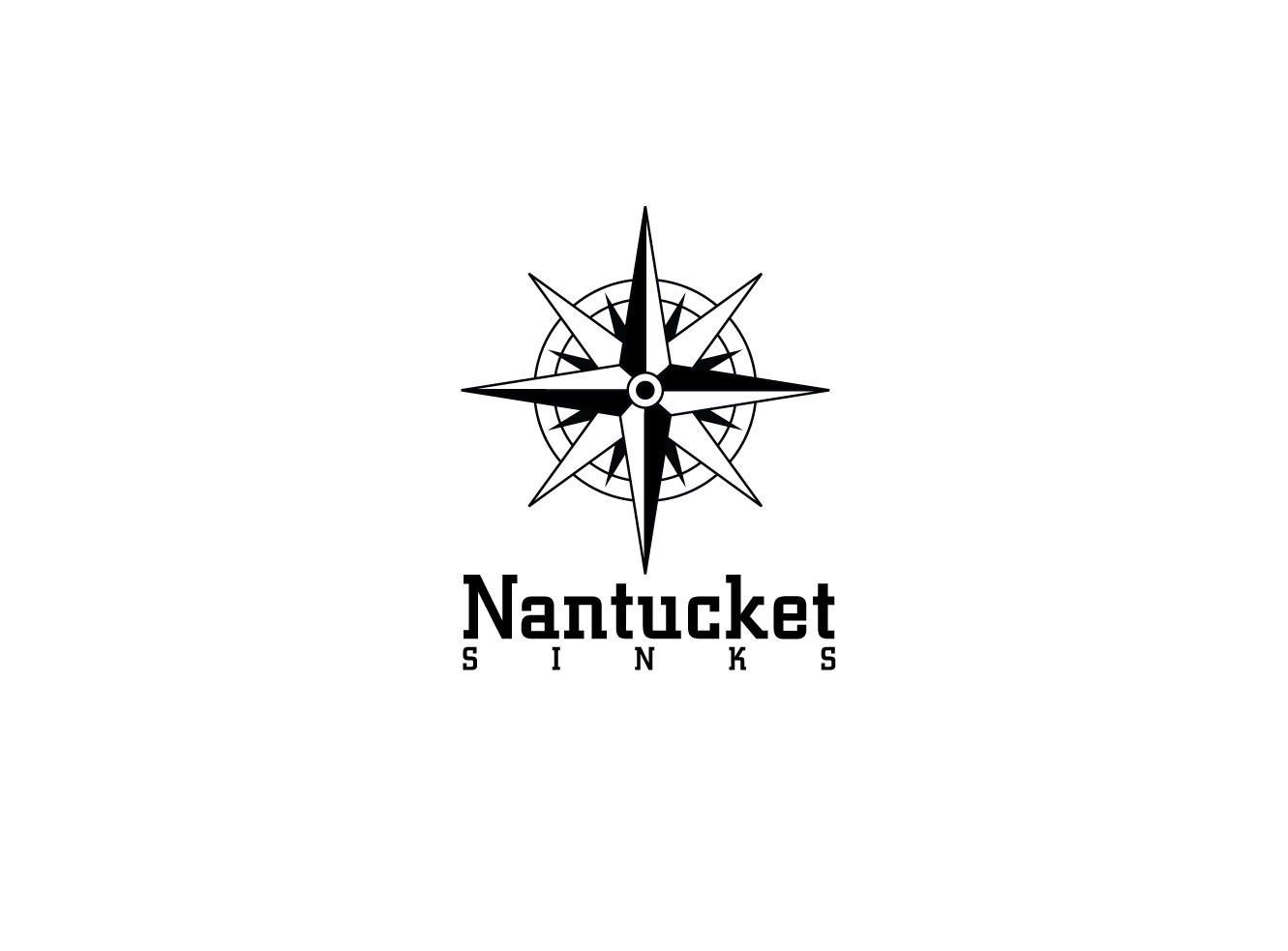 A black and white logo for nantucket with a compass on a white background.