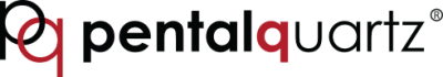 A red and black logo for pentalquartz on a white background