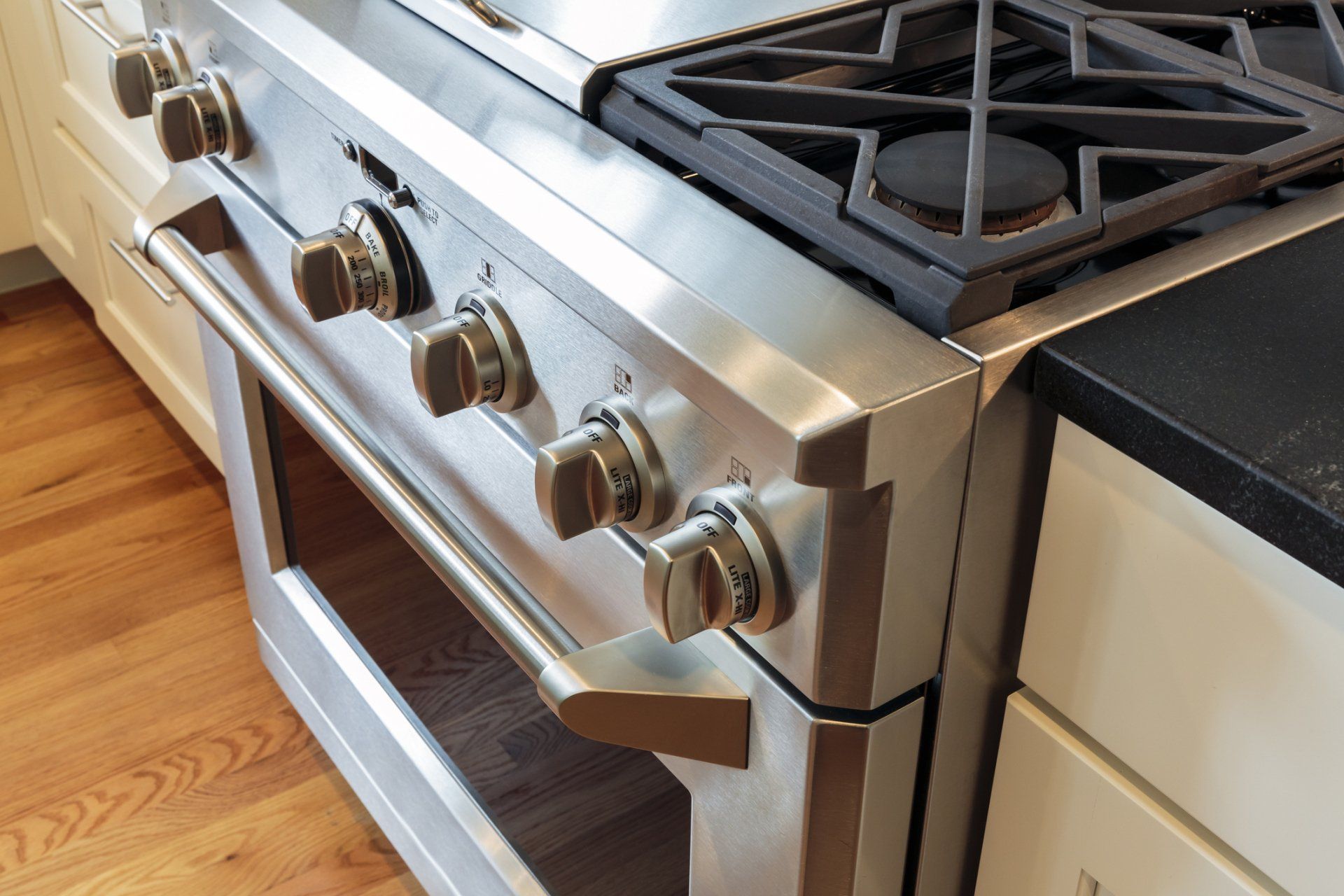 Closeup Of Modern Luxury Gas Stove Top — De Soto, MO — Midwest Appliance Repair Heating & Cooling