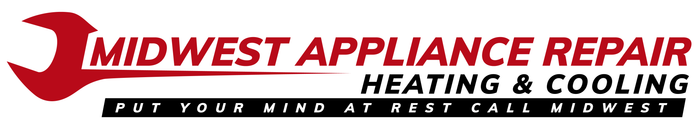 Logo for Midwest Appliance Repair, Heating & Cooling, with a red wrench graphic.