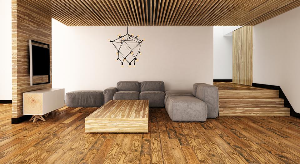 zona giorno moderna con arredi  in legno