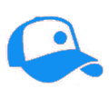 A blue baseball cap with a white circle in the middle on a white background.