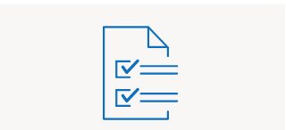 A blue icon of a sheet of paper with three check marks on it.