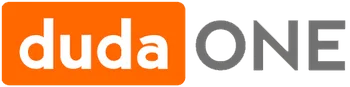 The logo for duda one is orange and white
