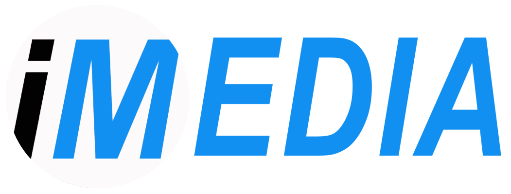 The word media is written in blue letters on a white background.
