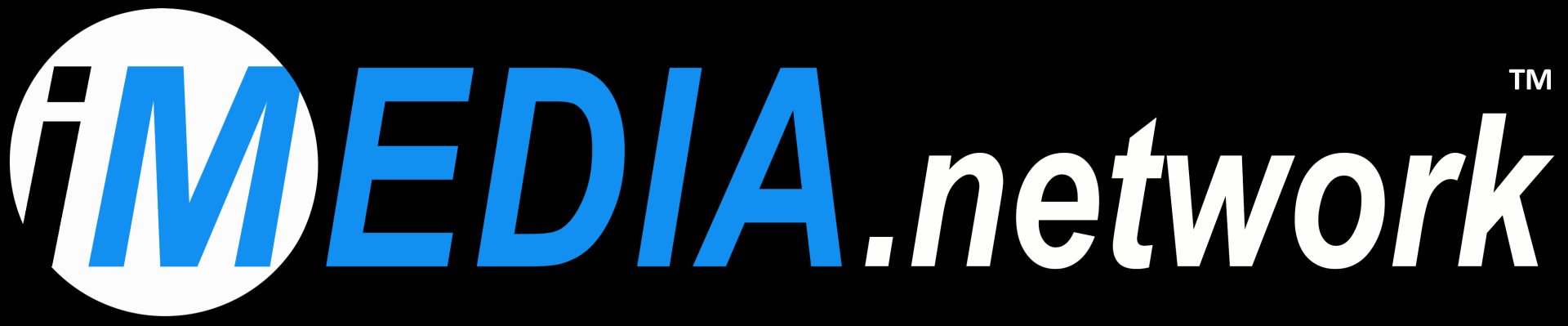 A blue and white logo for a media network