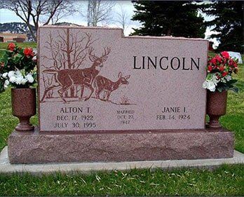 Pink granite headstone: