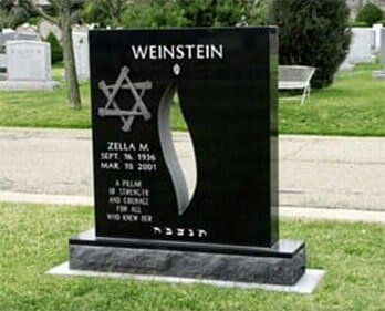 Black granite tombstone with a Star of David, the last name