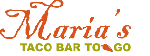 A logo for maria 's taco bar to go
