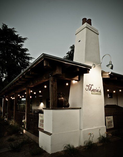 A white building with the word marie 's on it