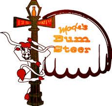 Signpost logo with a cartoon steer skull and orange text reading “Moe’s Bull Steer”