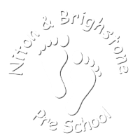 A black and white logo for a preschool with a footprint in the middle.