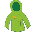 Green raincoat with a hood and duck detail.
