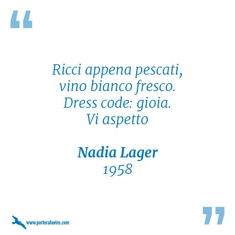 su sfondo bianco c'è una citazione di Nadia Lager 1958