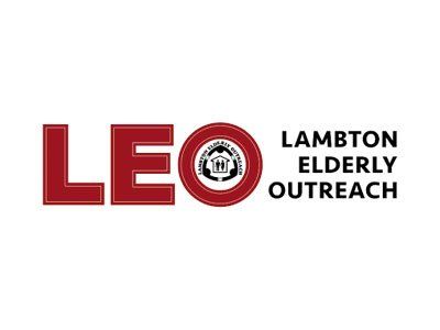 The logo for lambton elderly outreach is red and black.