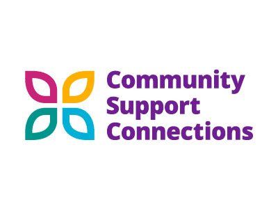 The logo for community support connections is a colorful logo.