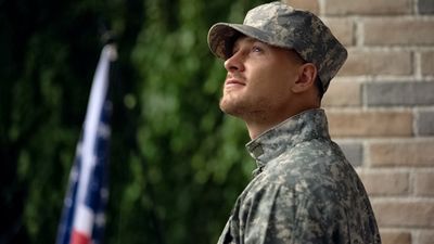 Happy Soldier Looking Up