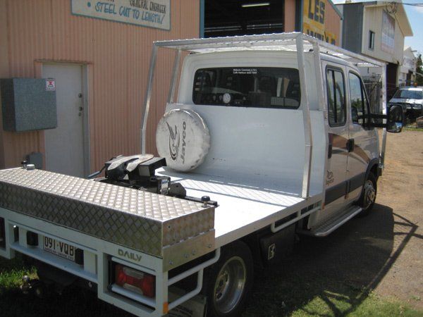 steel fabrication on back of car
