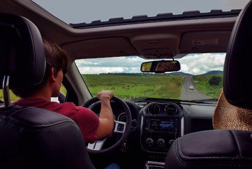 A couple driving through the Wisconsin countryside