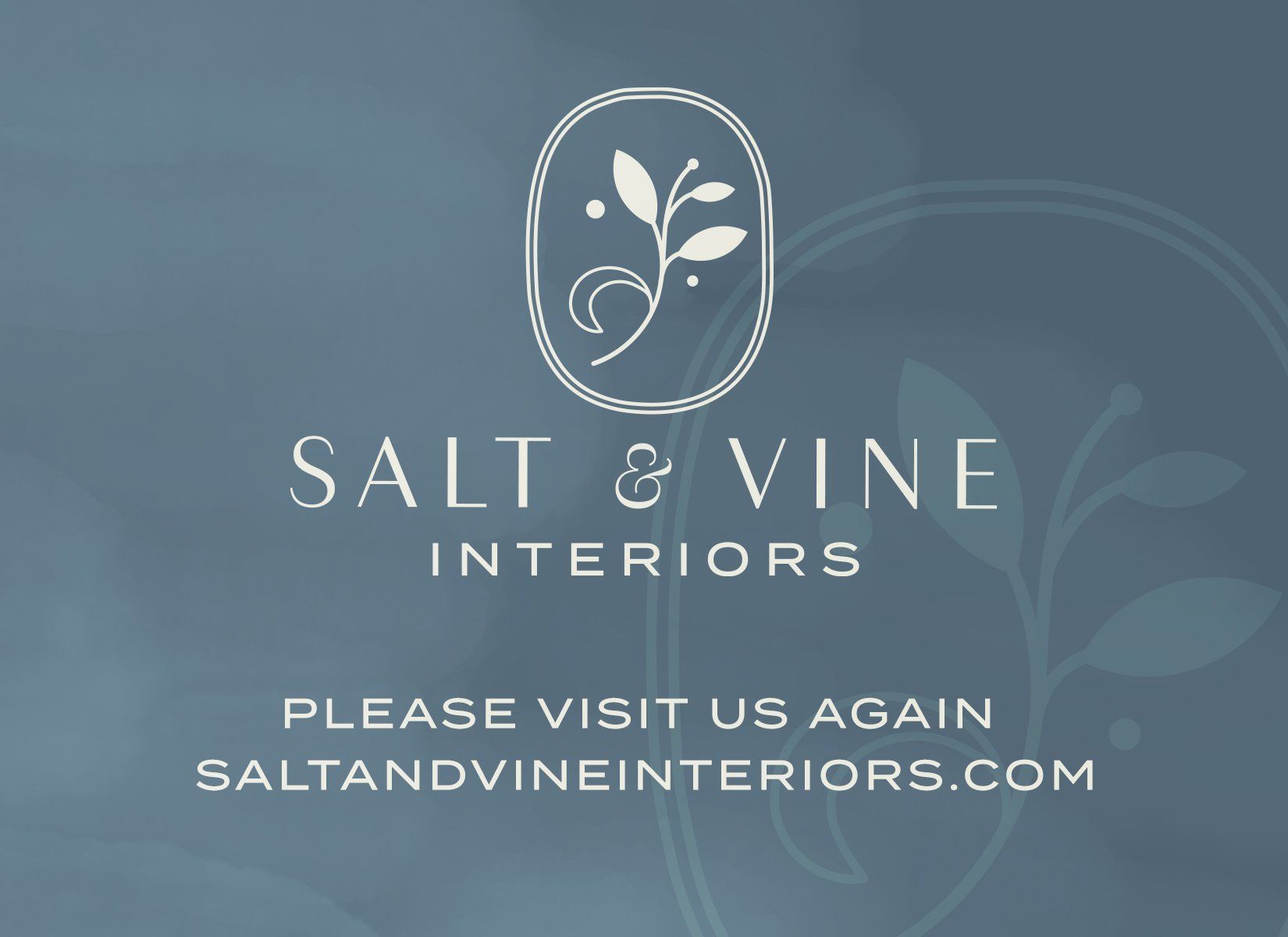 A logo for salt & vine interiors is shown on a blue background