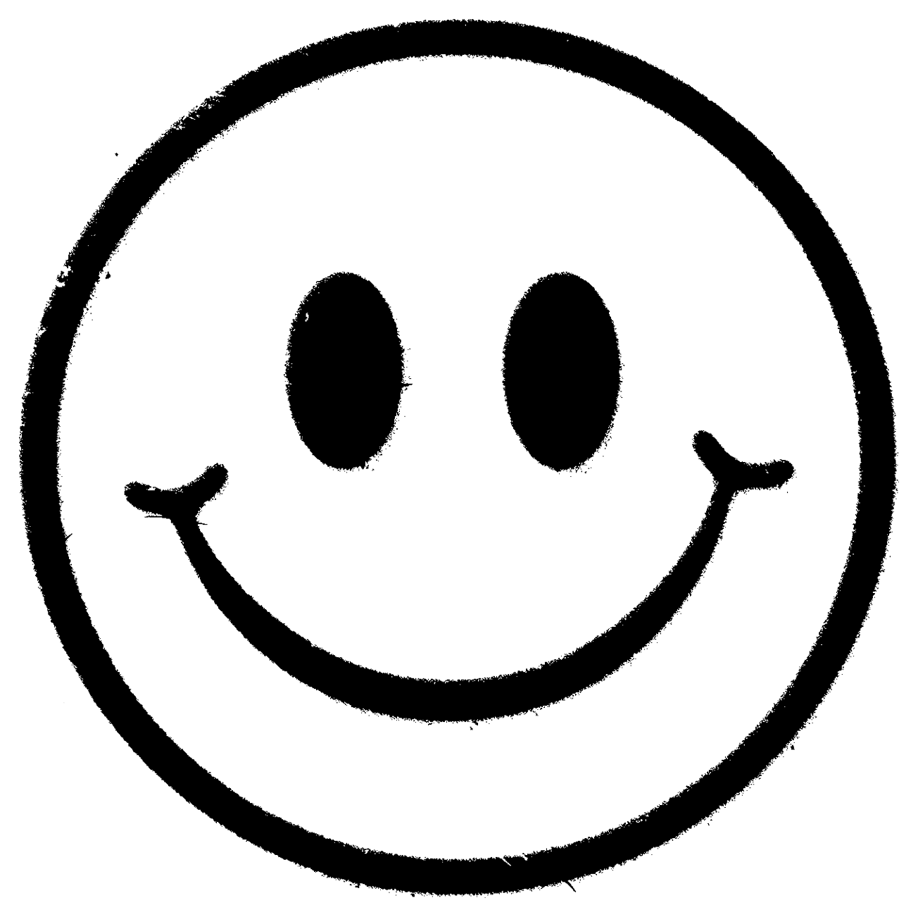 A black and white smiley face with two eyes and a smile.