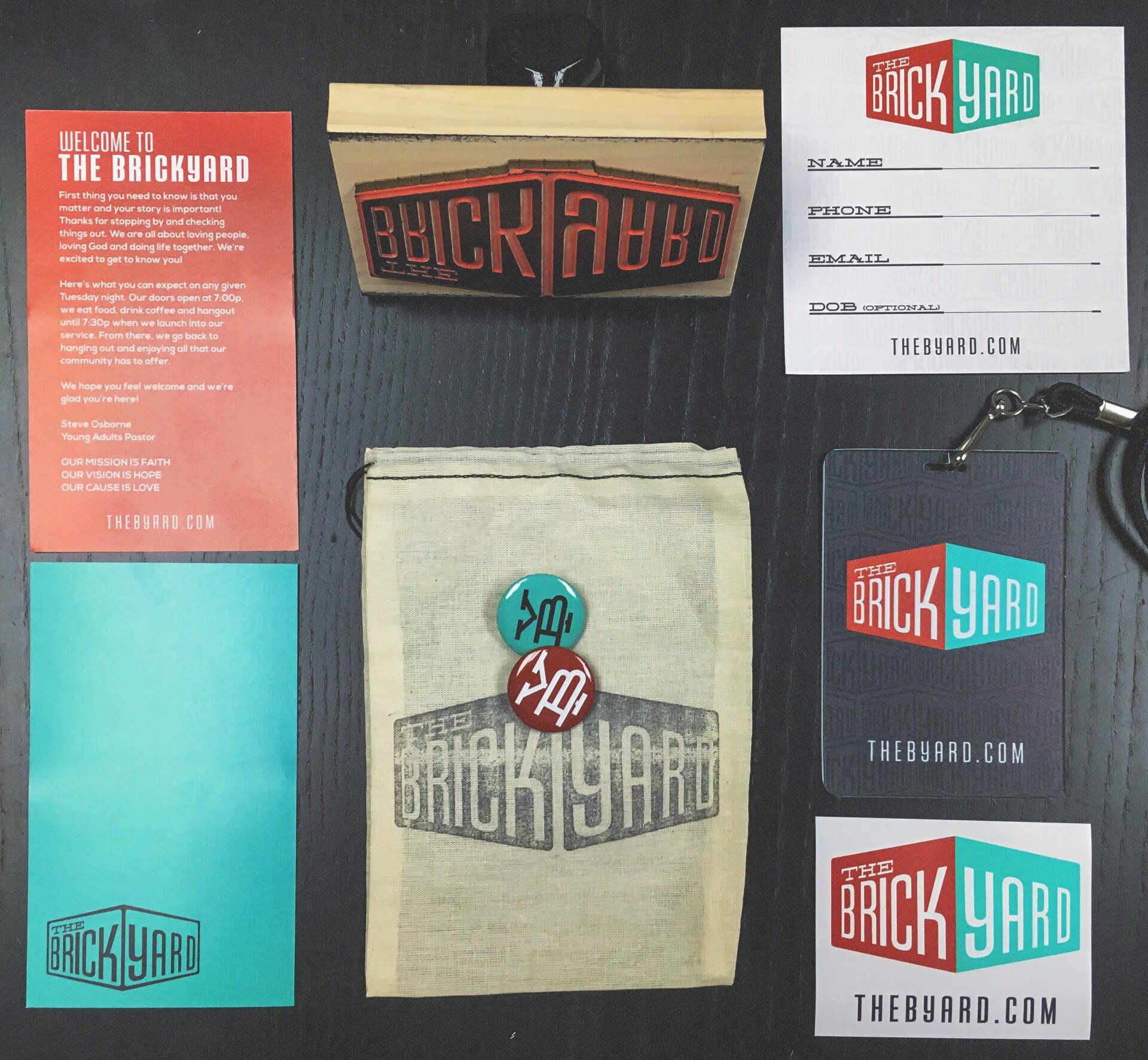 A collection of brickyard branded items on a table