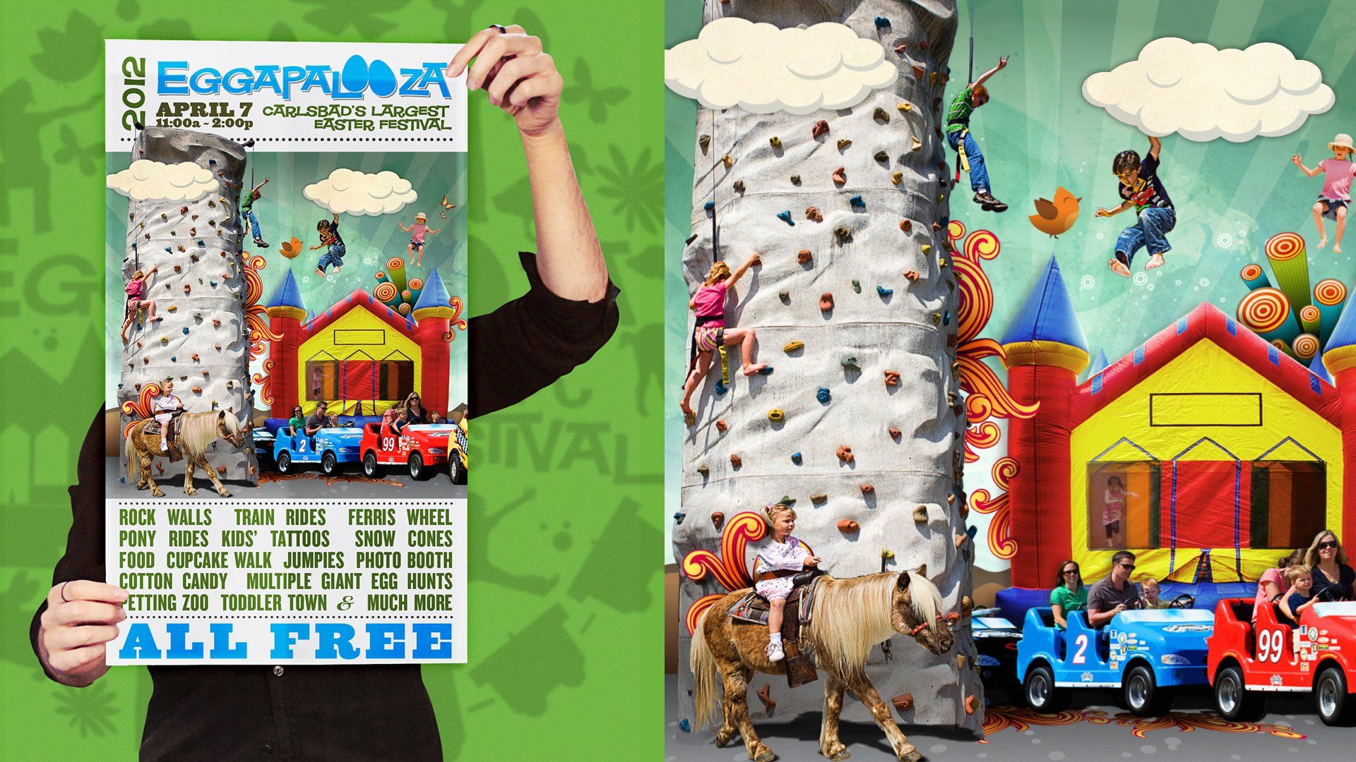 A person is holding a poster for a carnival.