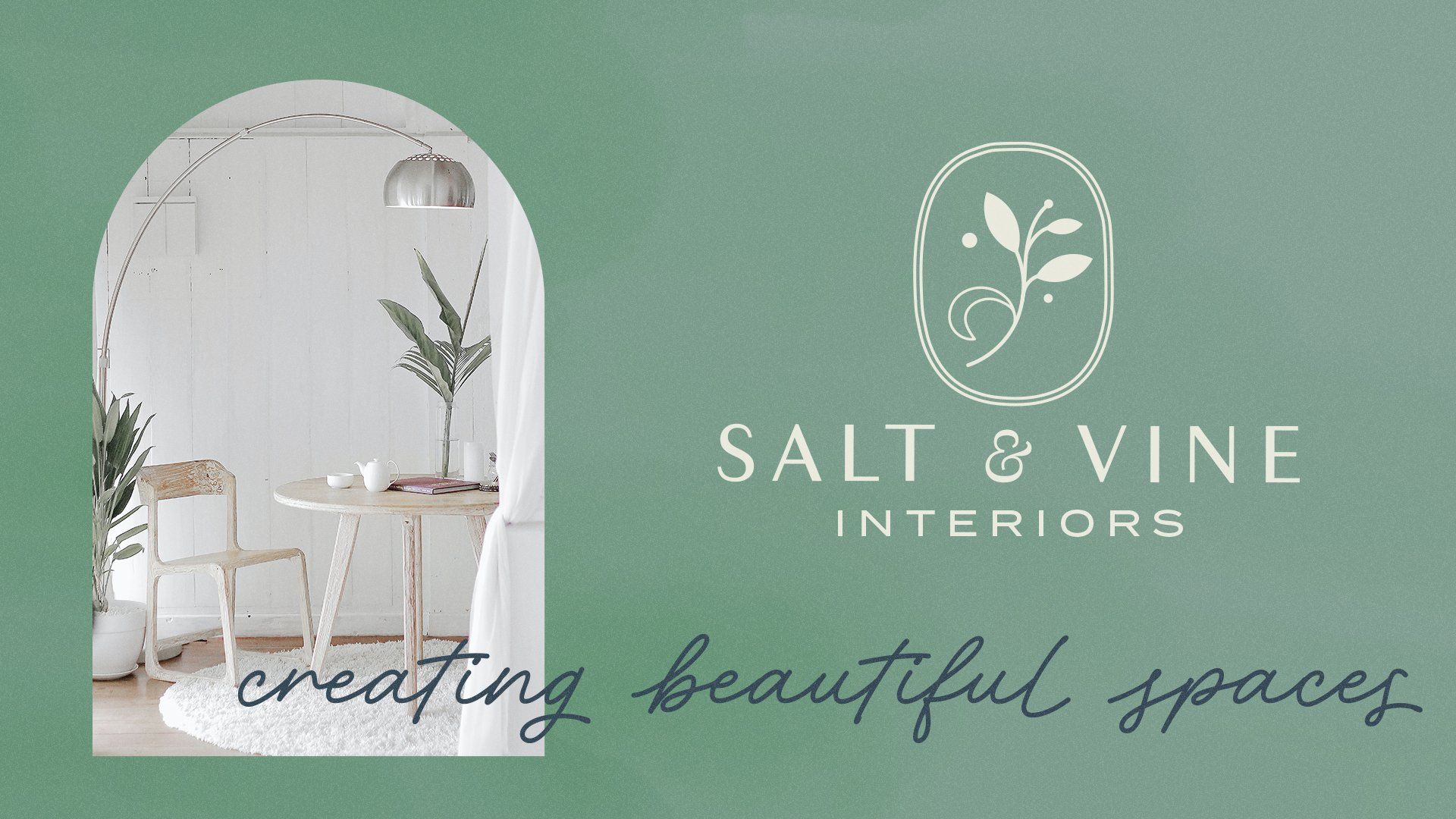 The logo for salt & vine interiors is on a green background