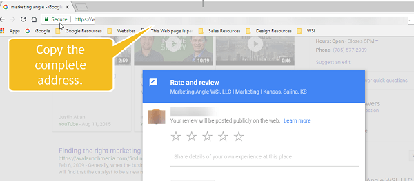 instructional image for copying complete address for google review