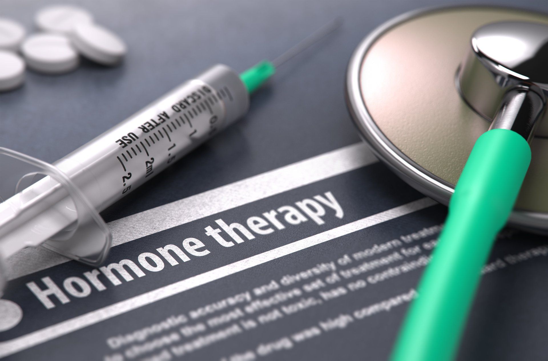 Stethoscope, Needle on Hormone Therapy Information Sheet