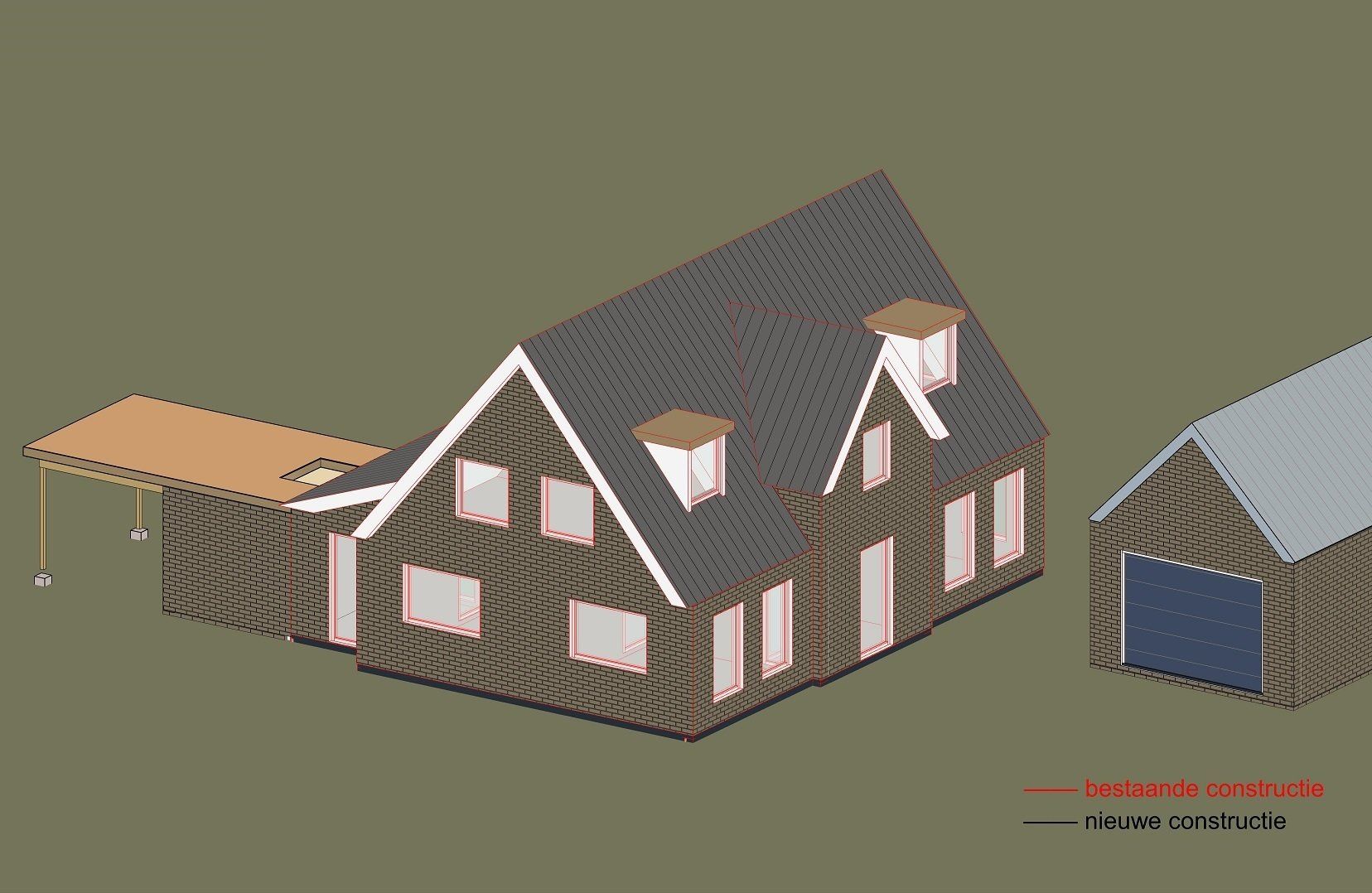 Aanbouw bijkeuken en garage