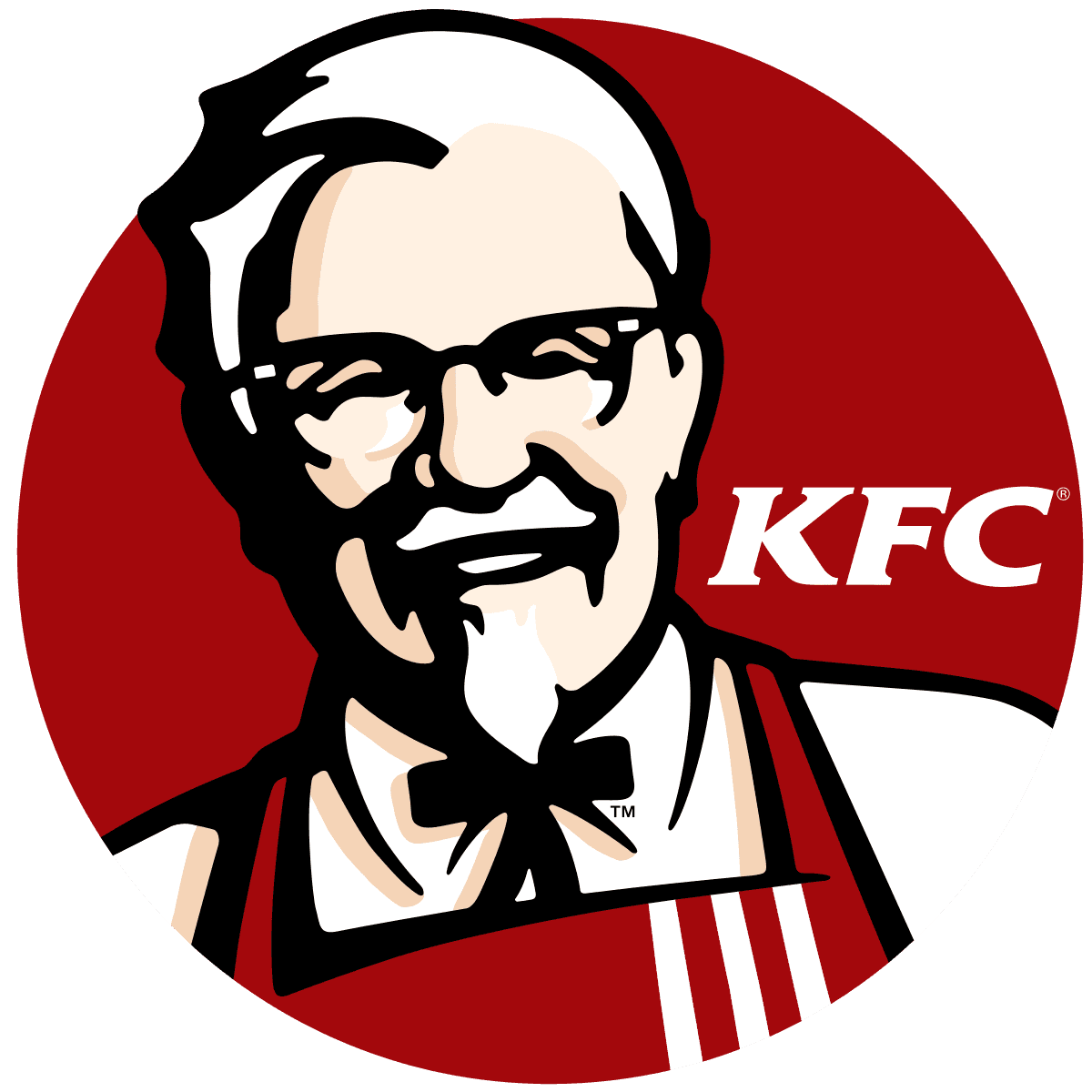 KFC logo with Colonel Sanders portrait on a red circular background