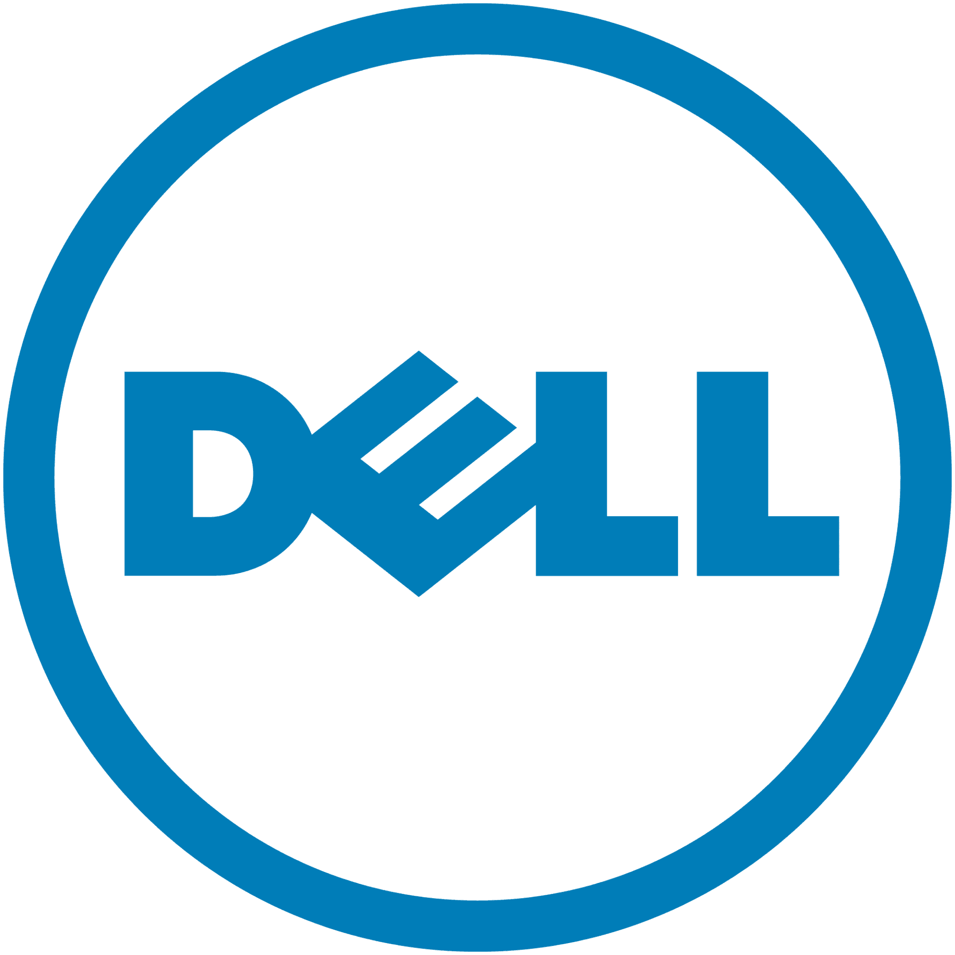 Dell logo in blue inside a blue circle on a white background