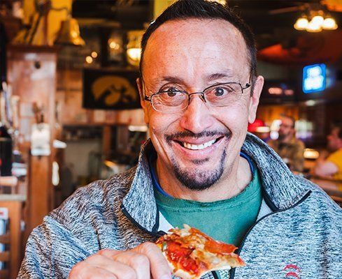 eating pizza