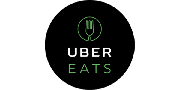Uber Eats logo: black circle with a green fork icon and text